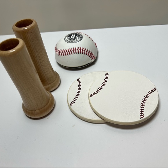 Sporty Baseball Themed Coasters & Holder Set w/ Bat Shot Glasses & Bottle Opener - Picture 1 of 6